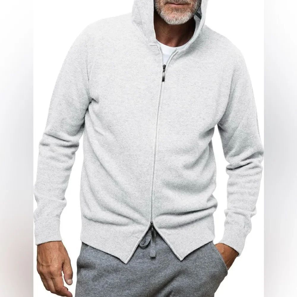 Men’s White Full Zip Sweater Long Sleeve Hoodie Cardigan Size XL MWT
